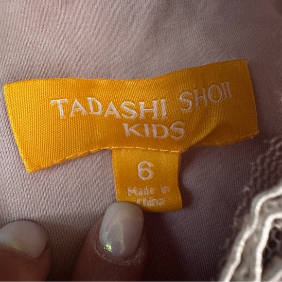 TADASHI SHOJI Girls Honeysuckle Flower Girl Dress Corded Lace Pink Bridal Size 6 - Picture 7 of 9